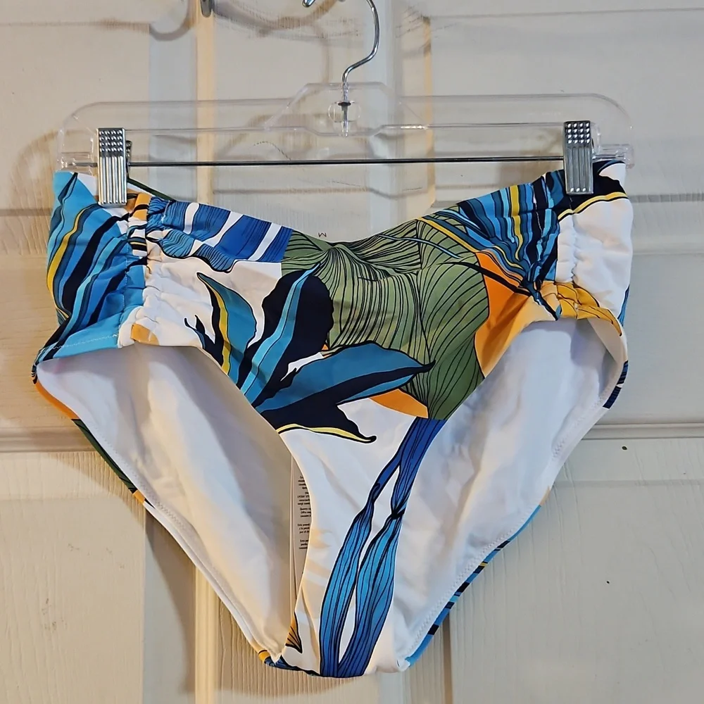 CALIA Adjustable Tie Front Swim Bottom BOTANICAL PRINT WHITE: NWT: SIZE M